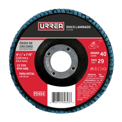 [FD456P] Disco laminado tipo 27 grano 60 con respaldo plástico, 4-1/2"