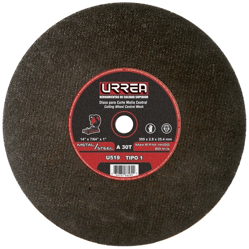 [U519] Disco abrasivo tipo 1 para metal 14" x 7/64"