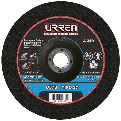 [U378] Disco abrasivo tipo 27 para acero inoxidable 7" x 5/32"