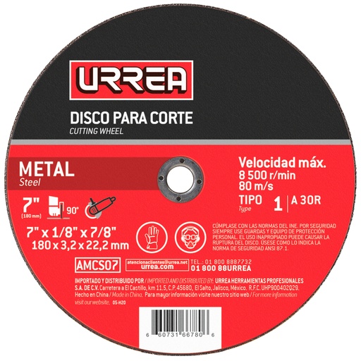 [AMCS04] Disco abrasivo tipo 1 para metal 4-1/2" x 1/16"