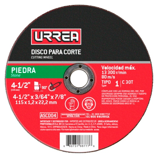 [ASCD04] Disco abrasivo tipo 1 para piedra 4-1/2" x 3/64"