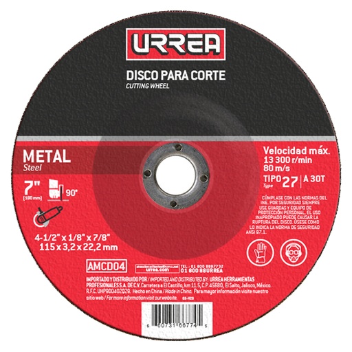 [AMGD04] Disco abrasivo tipo 27 para metal 4-1/2" x 1/4"