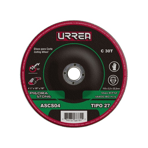 [ASCS04] Disco abrasivo tipo 27 para piedra 4-1/2" x 1/8"