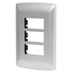 [46399] Placa 3 módulos de ABS, línea italiana, color plata, Volteck PPTR-IP