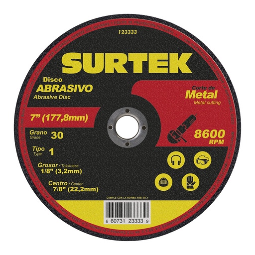 [123333] Disco abrasivo tipo 1 para metal 7" x 1/8"