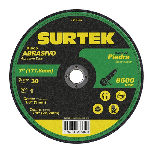 [123335] Disco abrasivo tipo 1 para piedra 7" x 9/64"