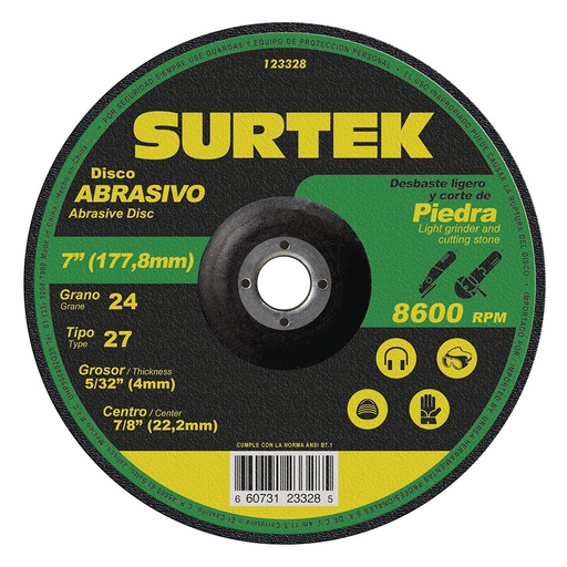 [123328] Disco abrasivo tipo 27 para piedra 7" x 5/32"