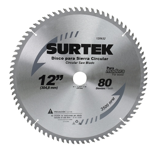 [120632] Disco para sierra circular para corte madera 80 dientes, 12"